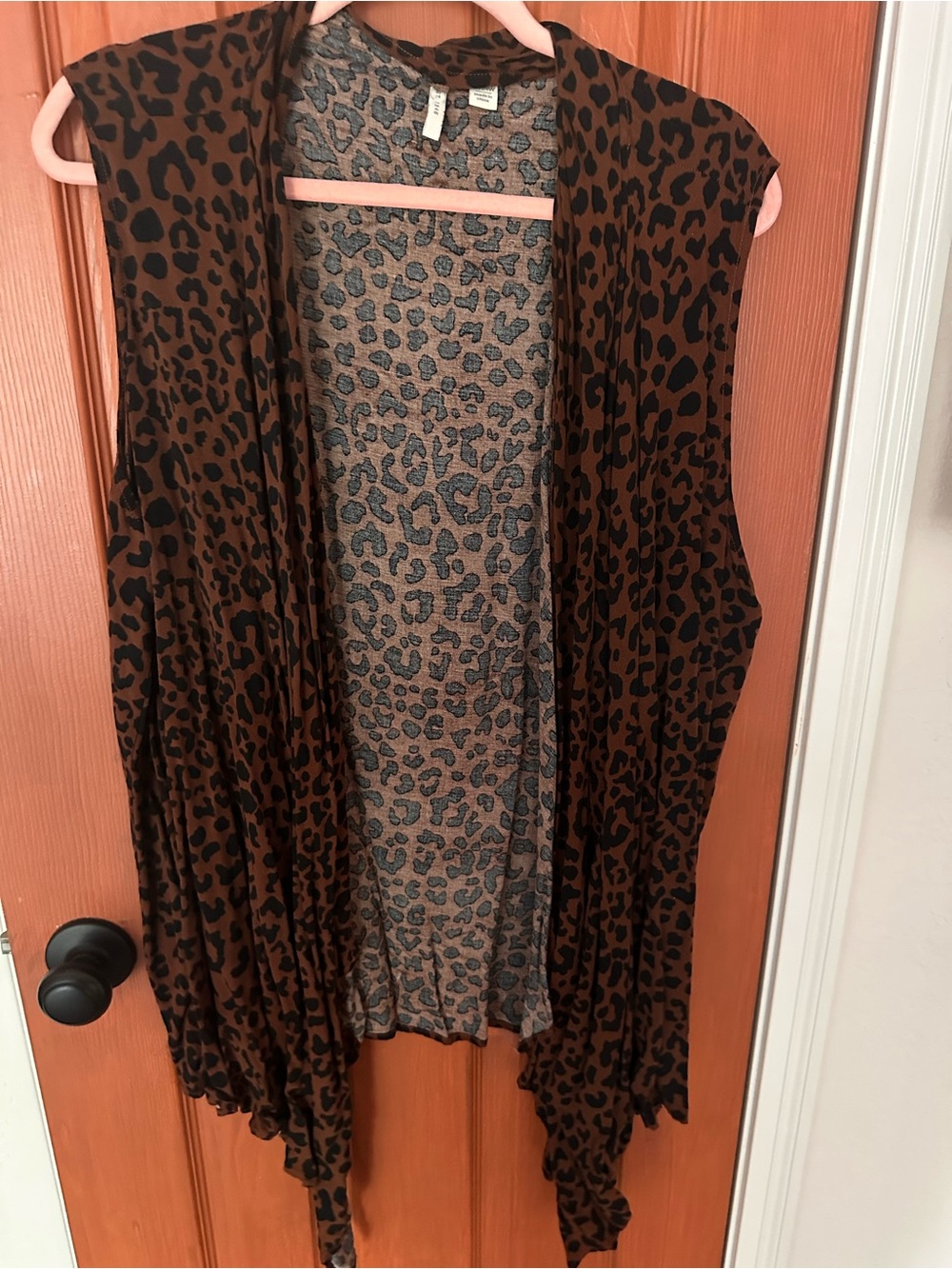 Cato Brown and Black Leopard Print Sleeveless Drape Cardigan